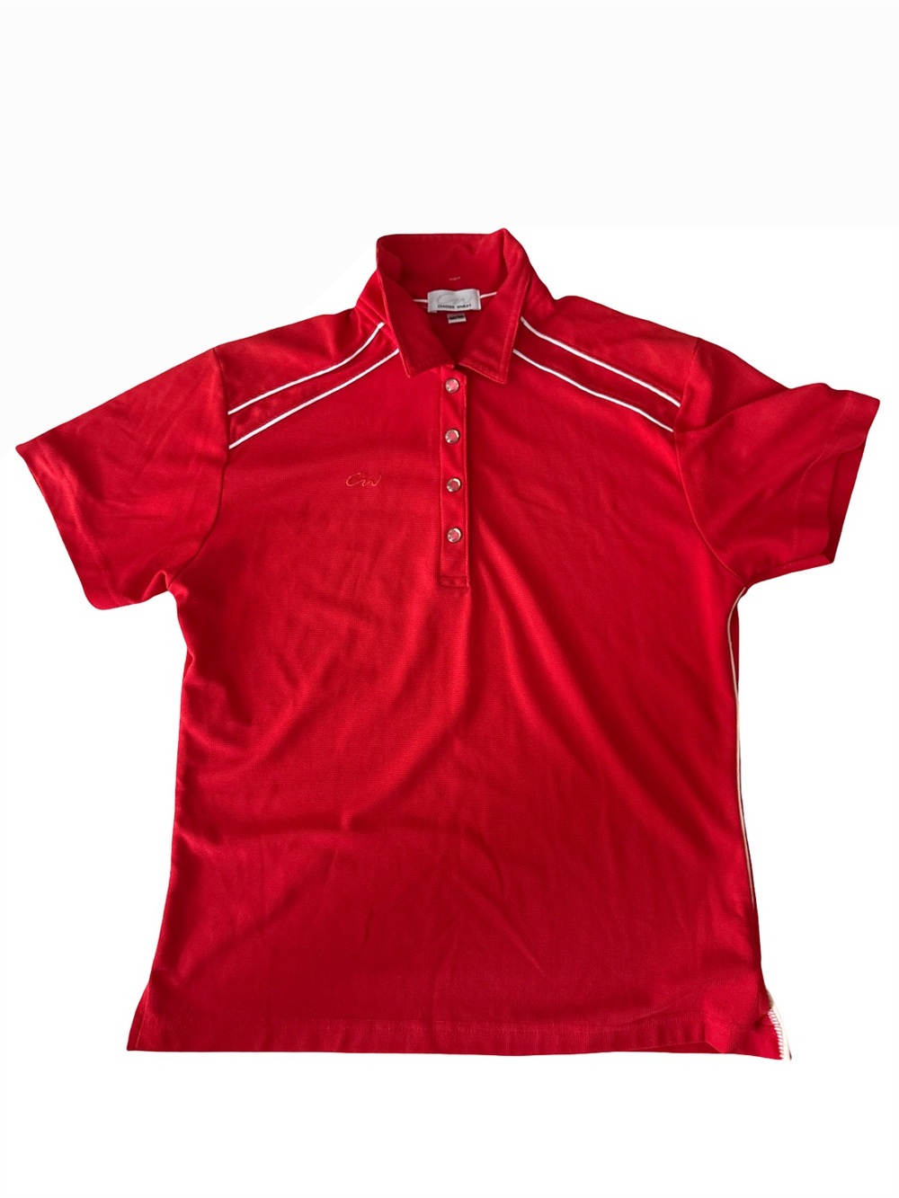 Red Women's Short-Sleeve Polo Shirt with White Shoulder Piping